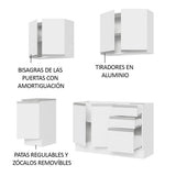 Cocina Integral Glamy Blanco 160x225cm con Mesón de Acero Inoxidable con Dos Muebles Superiores y sin Estufa - COCINAS | Bylmo