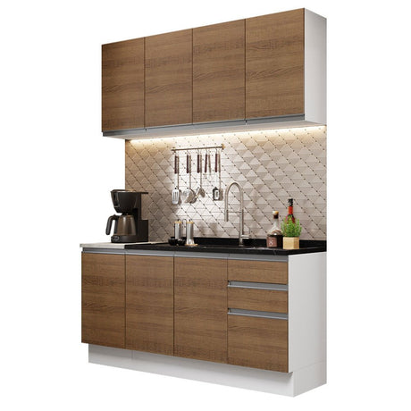 Cocina Integral Glamy Marron 160x225cm con Mesón de Acero Inoxidable con Tres Cajones y sin Estufa - COCINAS | Bylmo