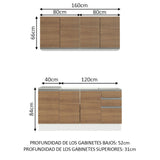 Cocina Integral Glamy Marron 160x225cm con Mesón de Acero Inoxidable con Tres Cajones y sin Estufa - COCINAS | Bylmo