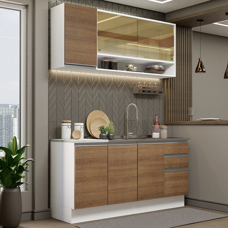 Cocina Integral Glamy Marron 160x225cm con Mesón de Acero Inoxidable y sin Estufa - COCINAS | Bylmo