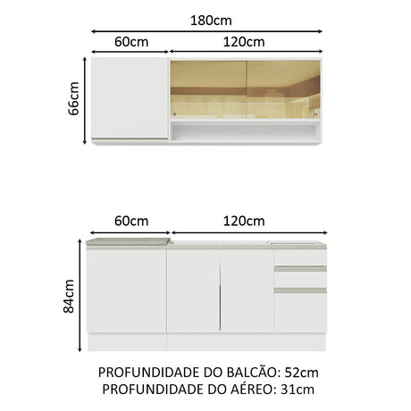 Cocina Integral Glamy Blanco 180x225cm sin Mesón con Once Entrepaños y sin Estufa - COCINAS | Bylmo