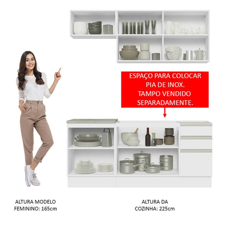 Cocina Integral Glamy Blanco 180x225cm sin Mesón con Nueve Entrepaños y sin Estufa - COCINAS | Bylmo