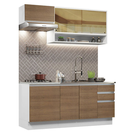 Cocina Integral Glamy Marron 180x225cm sin Mesón con Diez Entrepaños y sin Estufa - COCINAS | Bylmo