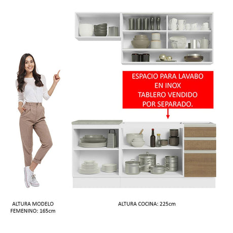 Cocina Integral Glamy Marron 180x225cm sin Mesón con Diez Entrepaños y sin Estufa - COCINAS | Bylmo