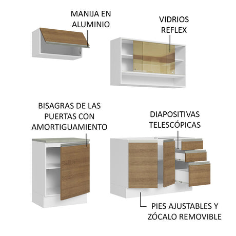 Cocina Integral Glamy Marron 180x225cm sin Mesón con Diez Entrepaños y sin Estufa - COCINAS | Bylmo