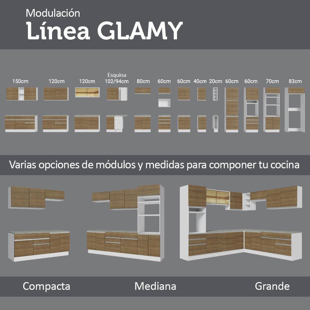 Cocina Integral Glamy Marron 180x225cm sin Mesón y sin Estufa - COCINAS | Bylmo