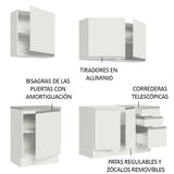 Cocina Integral Glamy Blanco 180x225cm con Mesón de Acero Inoxidable con Diez Entrepaños y sin Estufa - COCINAS | Bylmo