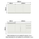 Cocina Integral Glamy Blanco 180x225cm con Mesón de Acero Inoxidable con Diez Entrepaños y sin Estufa - COCINAS | Bylmo