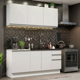 Cocina Integral Glamy Blanco 180x225cm con Mesón de Acero Inoxidable con Diez Entrepaños y sin Estufa - COCINAS | Bylmo