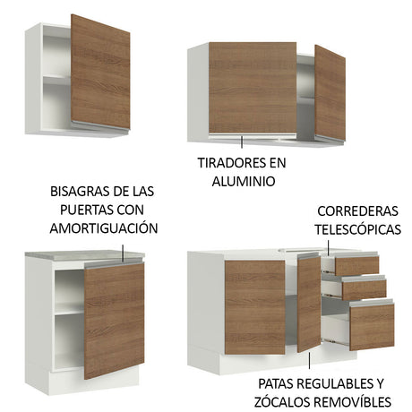 Cocina Integral Glamy Marron 180x225cm con Mesón de Acero Inoxidable con Diez Entepaños y sin Estufa - COCINAS | Bylmo
