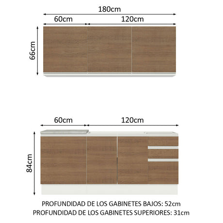 Cocina Integral Glamy Marron 180x225cm con Mesón de Acero Inoxidable con Diez Entepaños y sin Estufa - COCINAS | Bylmo
