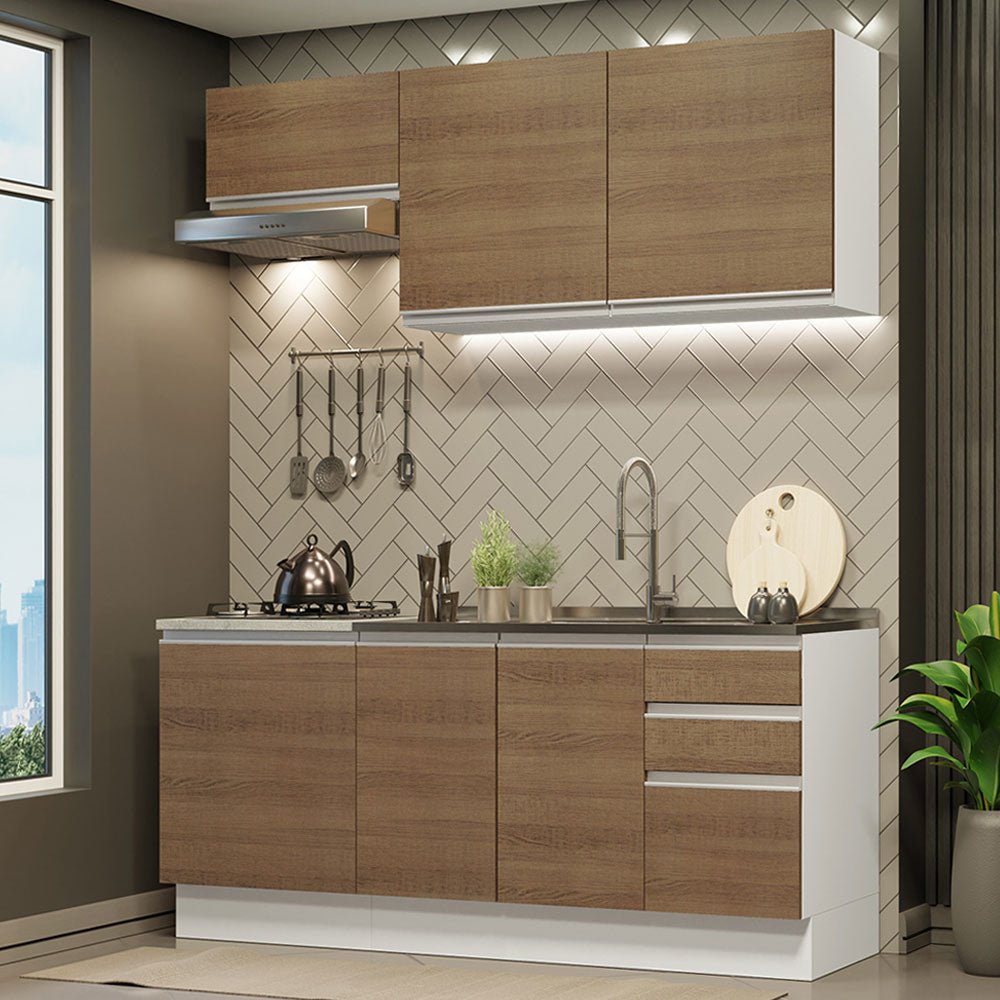 Cocina Integral Glamy Marron 180x225cm con Mesón de Acero Inoxidable con Nueve Entrepaños y sin Estufa - COCINAS | Bylmo