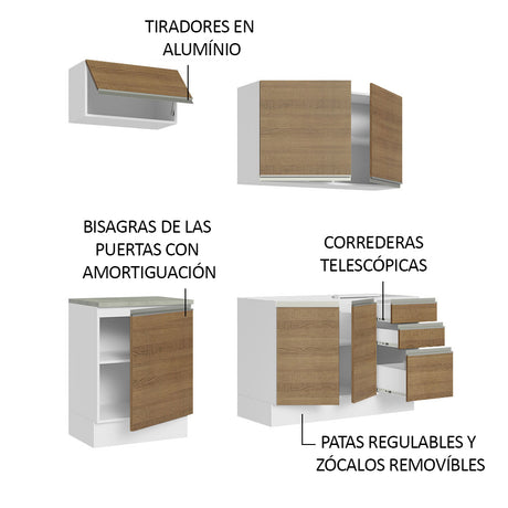 Cocina Integral Glamy Marron 180x225cm con Mesón de Acero Inoxidable con Nueve Entrepaños y sin Estufa - COCINAS | Bylmo