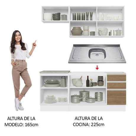 Cocina Integral Glamy Marron 180x225cm con Mesón de Acero Inoxidable con Nueve Entrepaños y sin Estufa - COCINAS | Bylmo