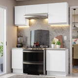 Cocina Integral Glamy Blanco 180x225cm con Mesón de Madera y sin Estufa - COCINAS | Bylmo