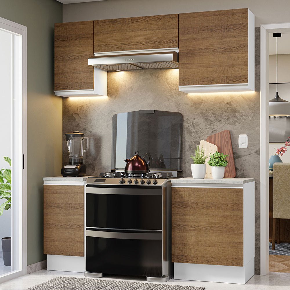 Cocina Integral Glamy Marron 180x225cm con Mesón de Madera y sin Estufa - COCINAS | Bylmo