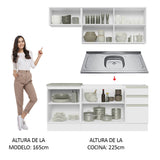 Cocina Integral Glamy Blanco 180x225cm con Mesón de Acero Inoxidable y sin Estufa - COCINAS | Bylmo