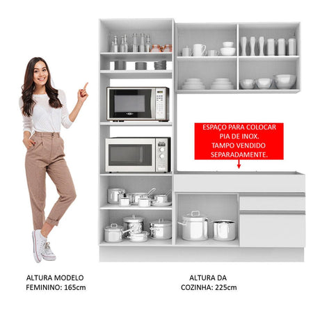 Cocina Integral Livia Blanco 190x225cm sin Mesón con Dos Cajones y sin Estufa - COCINAS | Bylmo
