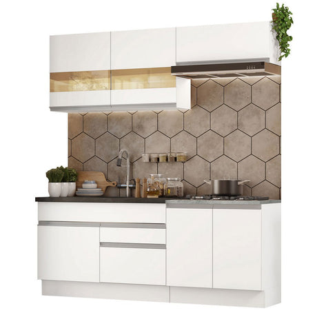 Cocina Integral Glamy Blanco 200x225cm sin Mesón con Dos Cajones y sin Estufa - COCINAS | Bylmo