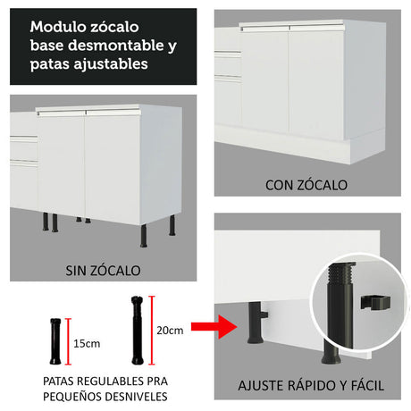 Cocina Integral Glamy Blanco 200x225cm sin Mesón con Dos Cajones y sin Estufa - COCINAS | Bylmo