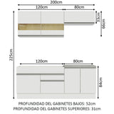 Cocina Integral Glamy Blanco 200x225cm sin Mesón con Dos Cajones y sin Estufa - COCINAS | Bylmo