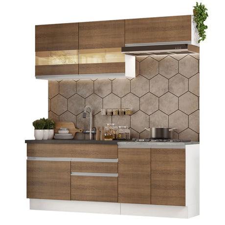 Cocina Integral Glamy Marron 200x225cm sin Mesón con Dos Cajones y sin Estufa - COCINAS | Bylmo