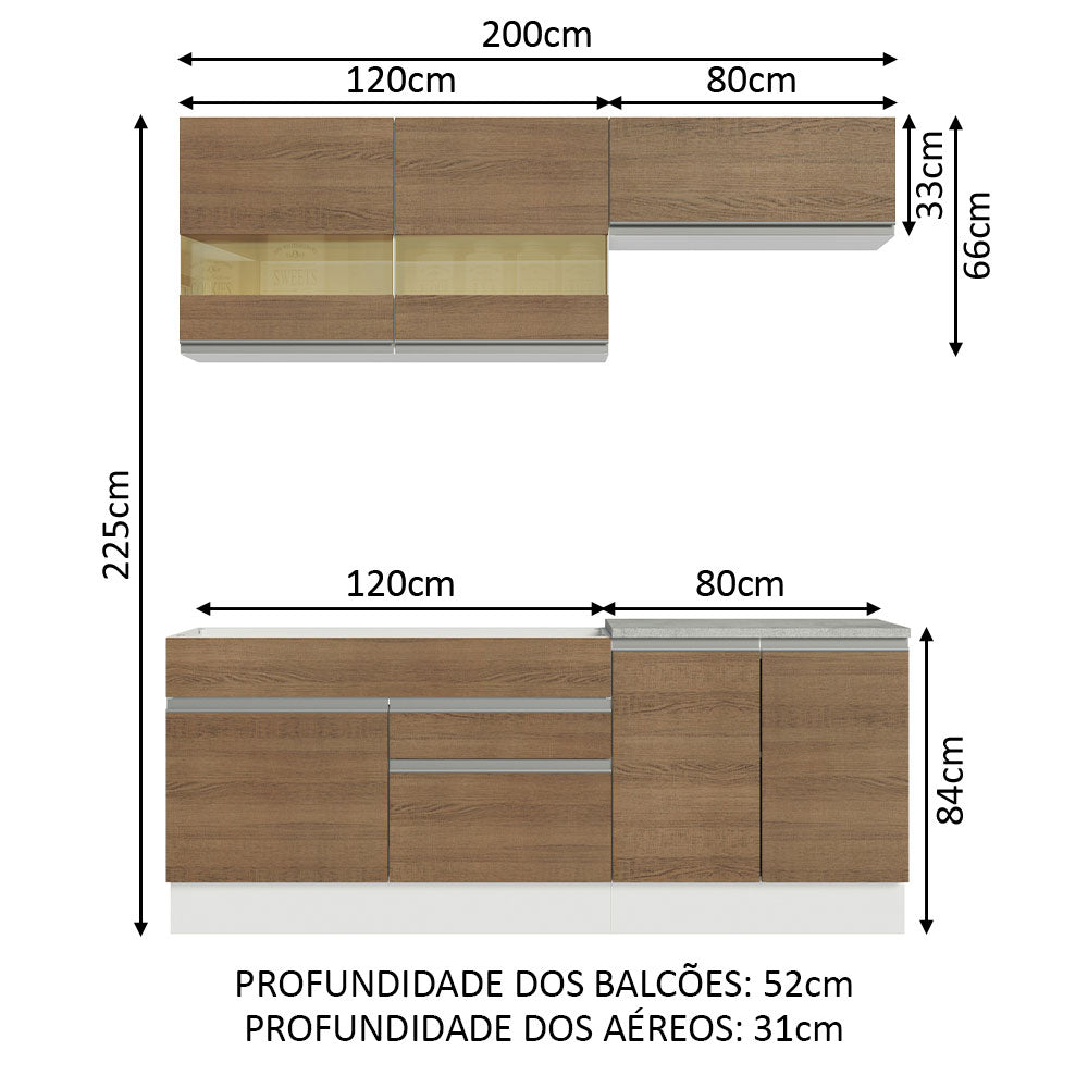 Cocina Integral Glamy Marron 200x225cm sin Mesón con Dos Cajones y sin Estufa - COCINAS | Bylmo