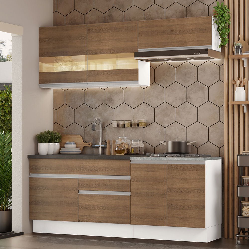 Cocina Integral Glamy Marron 200x225cm sin Mesón con Dos Cajones y sin Estufa - COCINAS | Bylmo