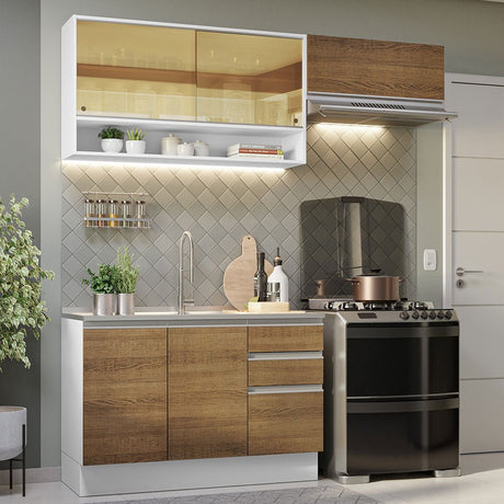 Cocina Integral Glamy Marron 200x225cm sin Mesón con Tres Cajones y sin Estufa - COCINAS | Bylmo