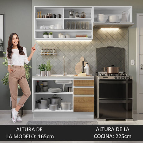 Cocina Integral Glamy Marron 200x225cm sin Mesón con Tres Cajones y sin Estufa - COCINAS | Bylmo