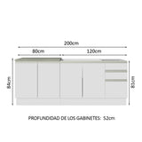 Cocina Integral Glamy Blanco 200x225cm con Mesón de Acero Inoxidable con Cuatro Entrepaños y sin Estufa - COCINAS | Bylmo
