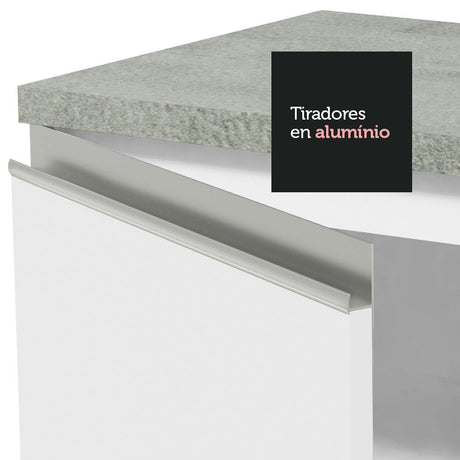 Cocina Integral Glamy Blanco 200x225cm con Mesón de Acero Inoxidable con Cuatro Entrepaños y sin Estufa - COCINAS | Bylmo