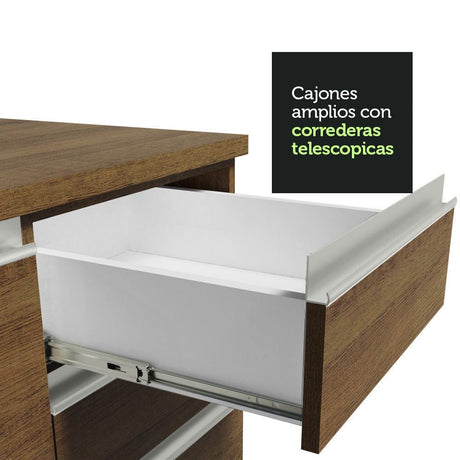 Cocina Integral Glamy Marron 200x225cm con Mesón de Acero Inoxidable con Cuatro Entrepaños y sin Estufa - COCINAS | Bylmo