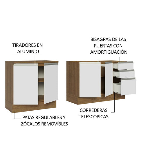 Cocina Integral Glamy Blanco 200x225cm con Mesón de Acero Inoxidable y sin Estufa - COCINAS | Bylmo