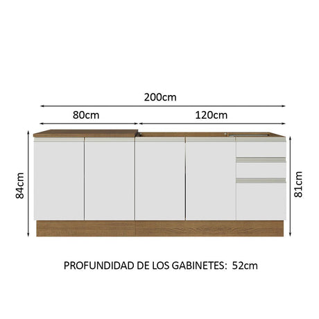Cocina Integral Glamy Blanco 200x225cm con Mesón de Acero Inoxidable y sin Estufa - COCINAS | Bylmo