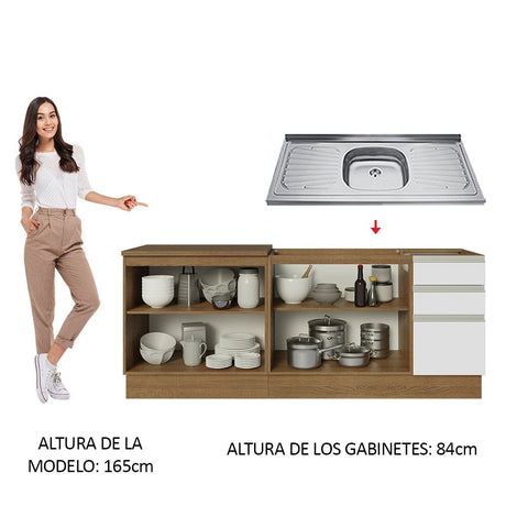 Cocina Integral Glamy Blanco 200x225cm con Mesón de Acero Inoxidable y sin Estufa - COCINAS | Bylmo