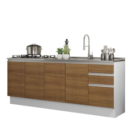 Cocina Integral Glamy Marron 200x225cm con Mesón de Acero Inoxidable y sin Estufa - COCINAS | Bylmo