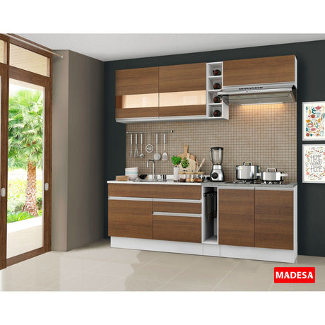 Cocina Integral Parma Marron 220x225cm sin Mesón con Dos Cajones y sin Estufa - COCINAS | Bylmo