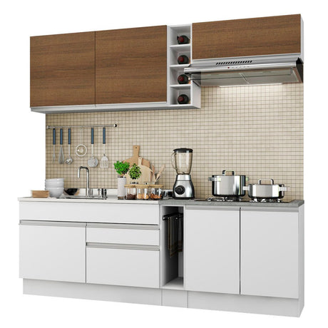Cocina Integral Parma Marron y Blanco 220x225cm sin Mesón con Seis Puertas y sin Estufa - COCINAS | Bylmo