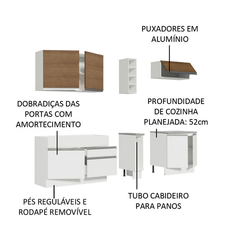 Cocina Integral Parma Marron y Blanco 220x225cm sin Mesón con Seis Puertas y sin Estufa - COCINAS | Bylmo