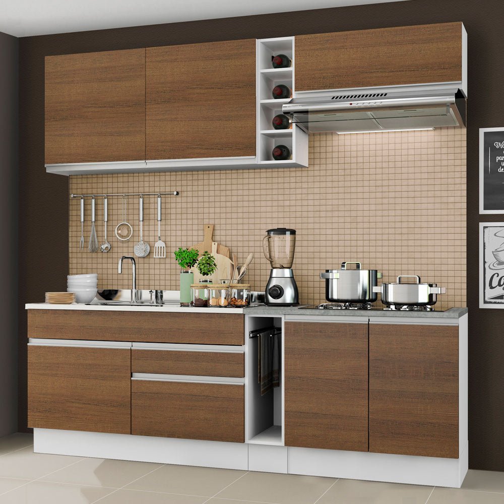 Cocina Integral Parma Marron 220x225cm sin Mesón y sin Estufa - COCINAS | Bylmo