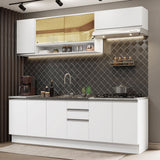 Cocina Integral Glamy Blanco 240x225cm con Mesón de Acero Inoxidable y sin Estufa - COCINAS | Bylmo