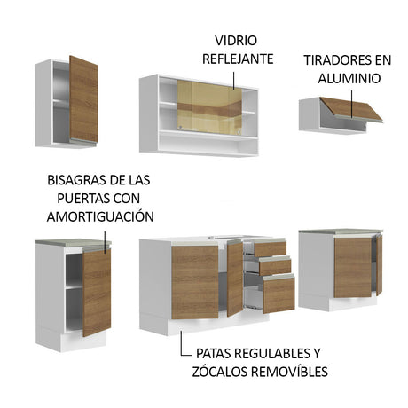 Cocina Integral Glamy Marron 240x225cm con Mesón de Acero Inoxidable y sin Estufa - COCINAS | Bylmo