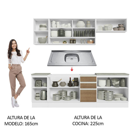 Cocina Integral Glamy Marron 240x225cm con Mesón de Acero Inoxidable y sin Estufa - COCINAS | Bylmo