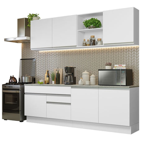 Cocina Integral Glamy Blanco 240x225cm con Mesón de Madera y sin Estufa - COCINAS | Bylmo