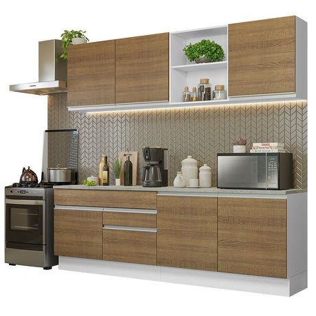 Cocina Integral Glamy Marron 240x225cm con Mesón de Madera y sin Estufa - COCINAS | Bylmo