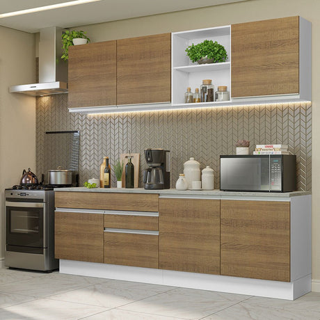 Cocina Integral Glamy Marron 240x225cm con Mesón de Madera y sin Estufa - COCINAS | Bylmo