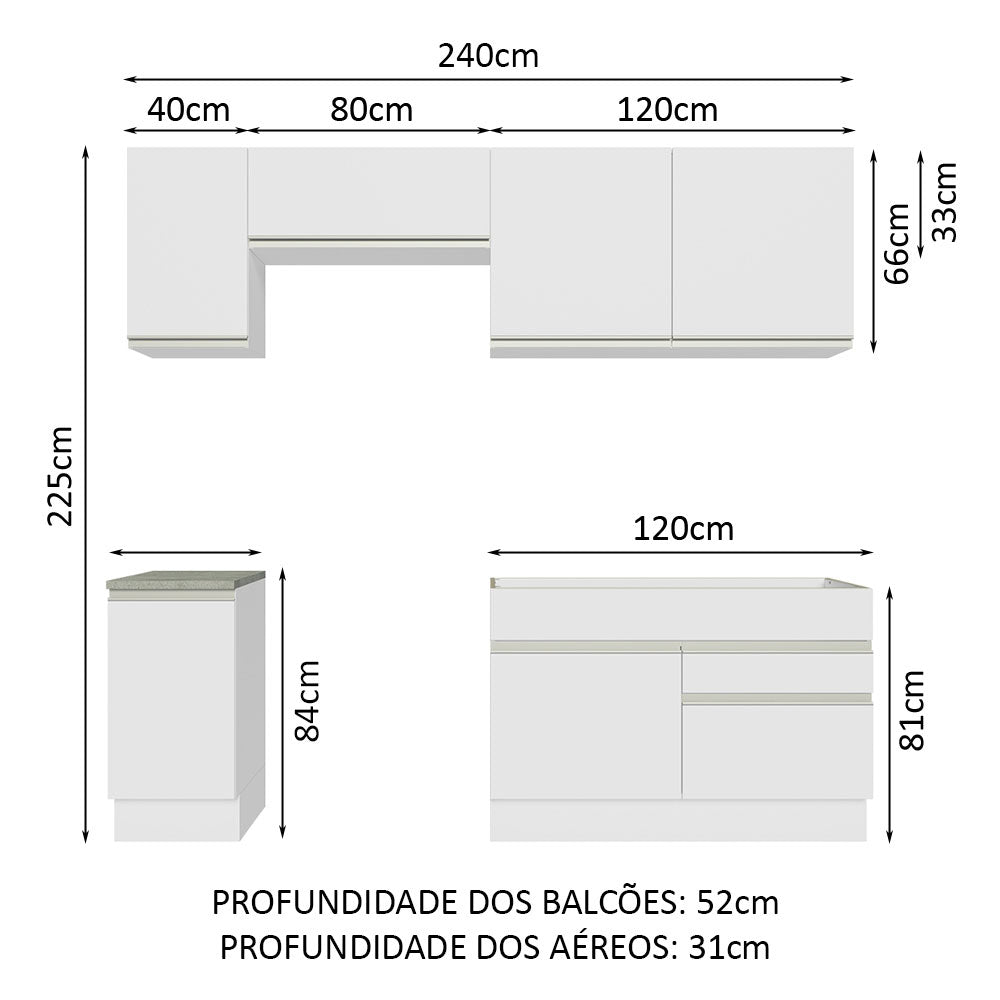 Cocina Integral Glamy Blanco 240x225cm sin Mesón con Dos Cajones y sin Estufa - COCINAS | Bylmo