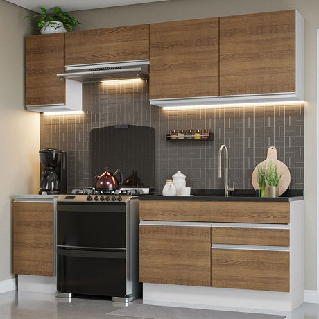 Cocina Integral Glamy Marron 240x225cm sin Mesón con Dos Cajones y sin Estufa - COCINAS | Bylmo