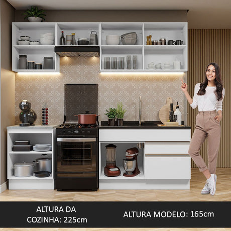 Cocina Integral Glamy Blanco 240x225cm sin Mesón con Seis Puertas y sin Estufa - COCINAS | Bylmo